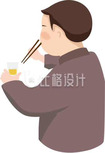 棕色吃饭男生插画聚餐