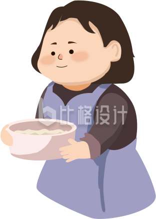紫色手绘女生吃饭服务做饭插画 紫色手绘女生吃饭服务做饭插画