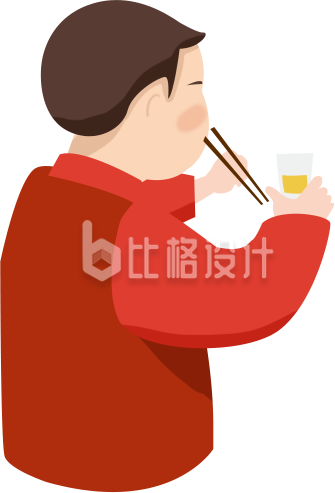 红色人物男生吃饭喝酒聚餐插画