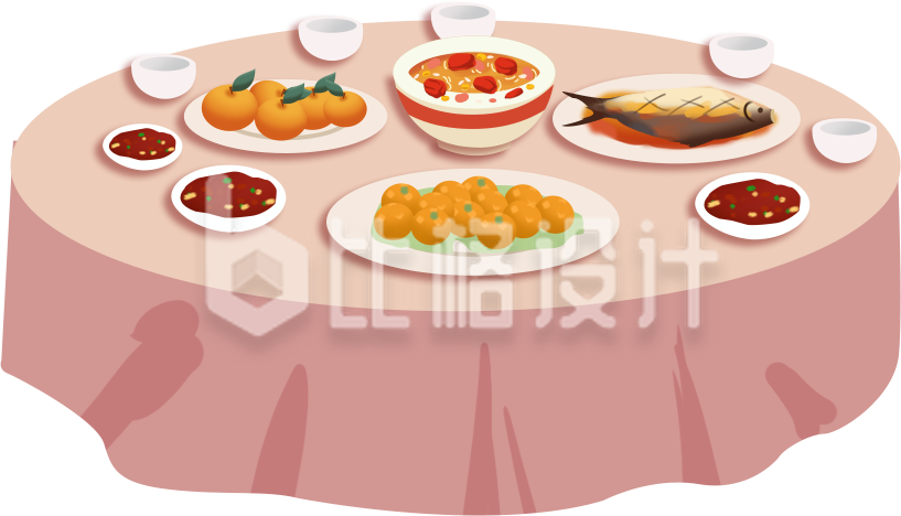 粉色团圆饭年夜饭聚餐饭店饭桌插画 粉色团圆饭年夜饭聚餐饭店饭桌插画