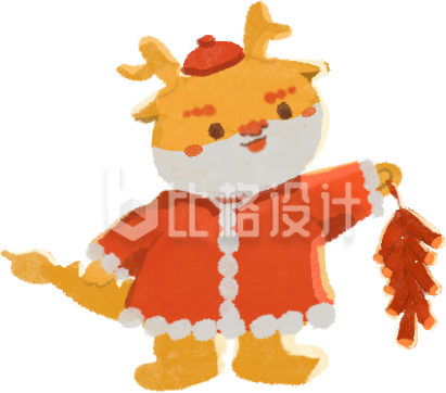 红色可爱喜庆小龙人放鞭炮新年插画
