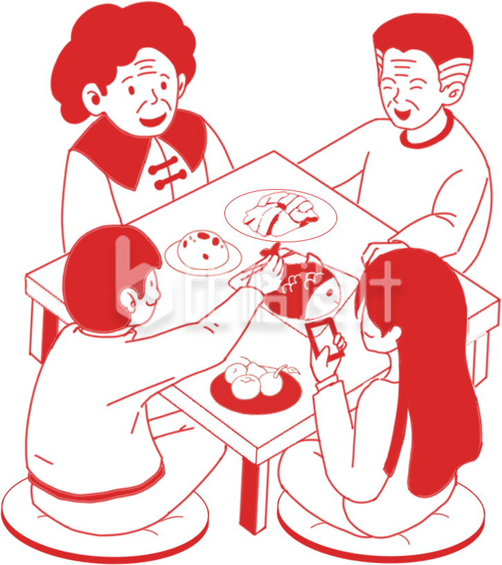 红色喜庆团圆饭年夜饭插画