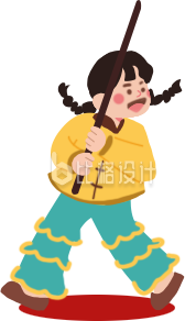 黄色可爱手绘小女生舞龙年俗新年