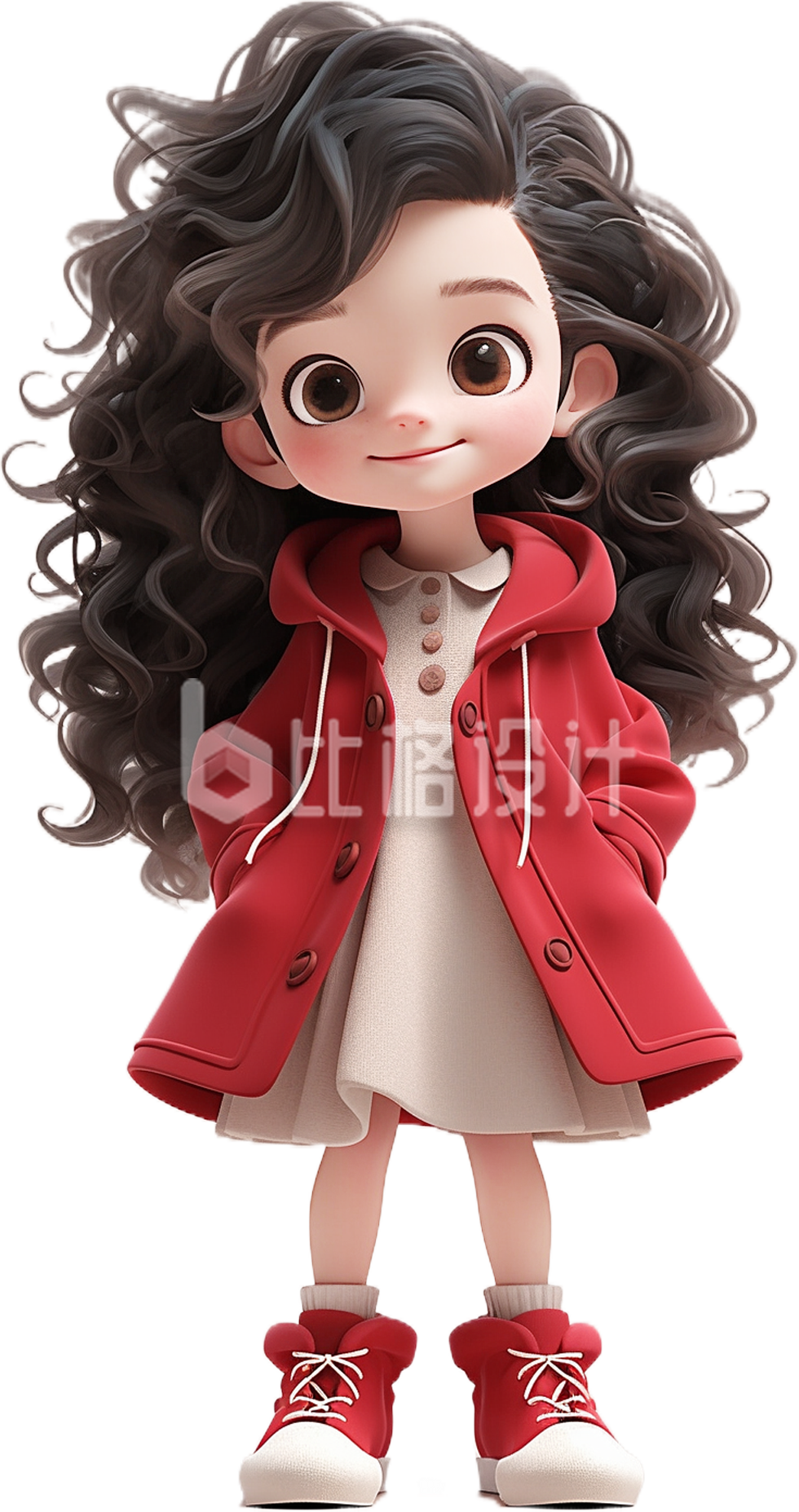 小女孩3D红色外套卷发