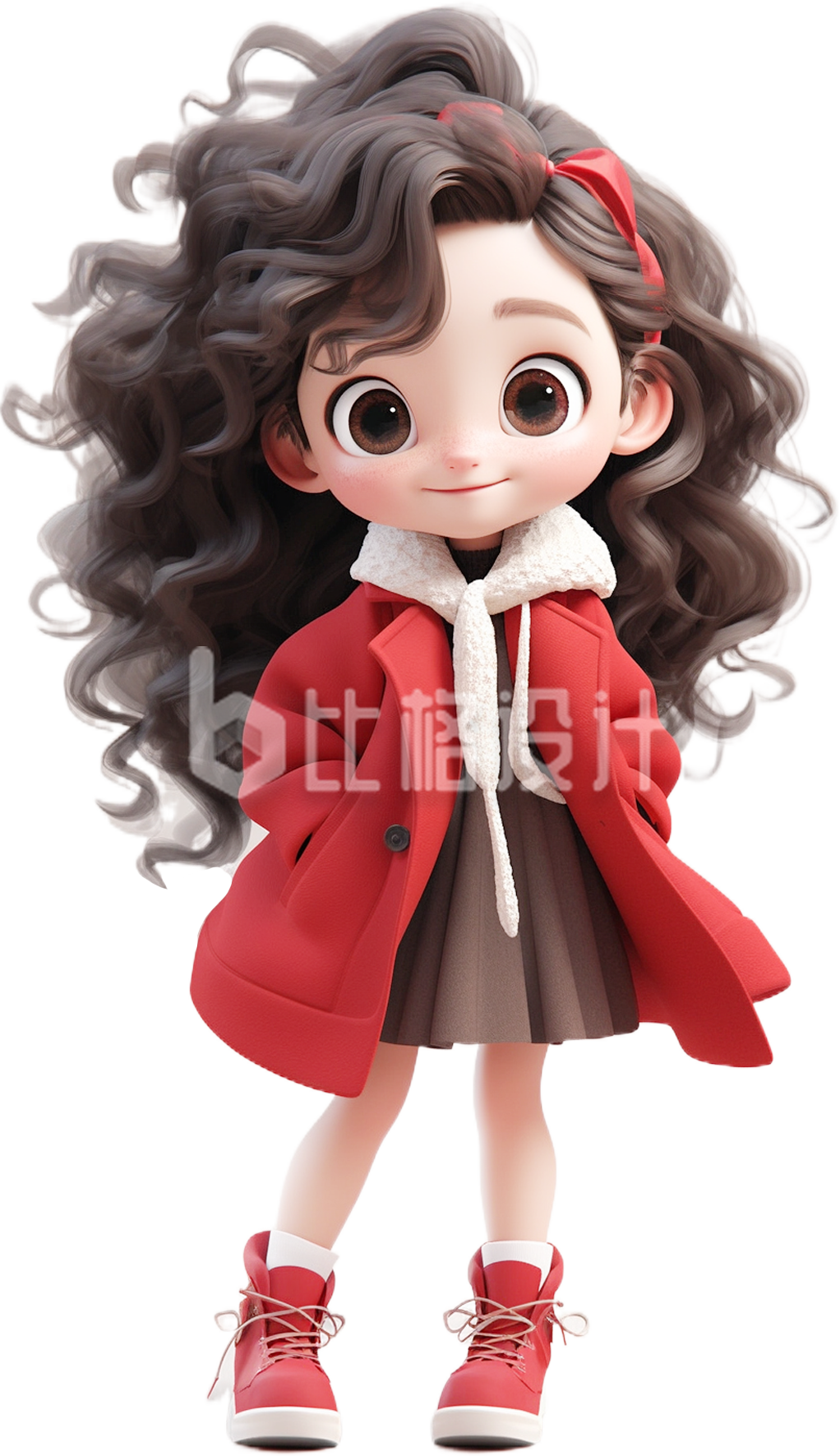 小女孩3D红色外套卷发