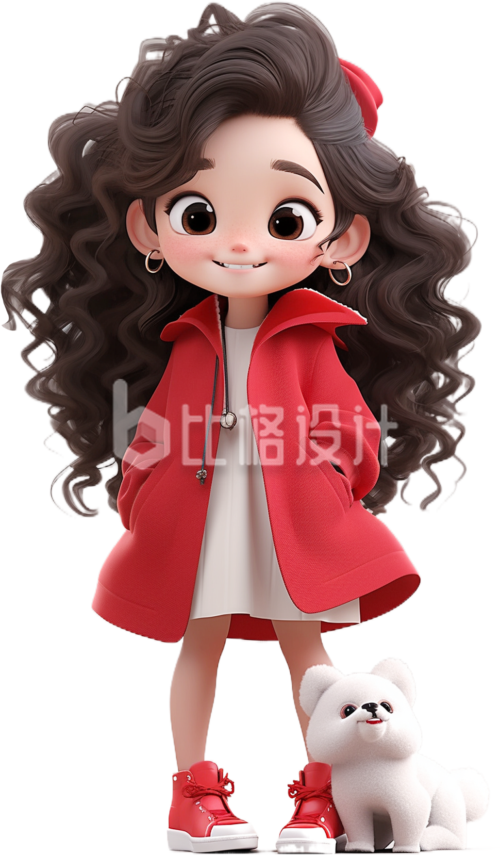 小女孩3D红色外套卷发