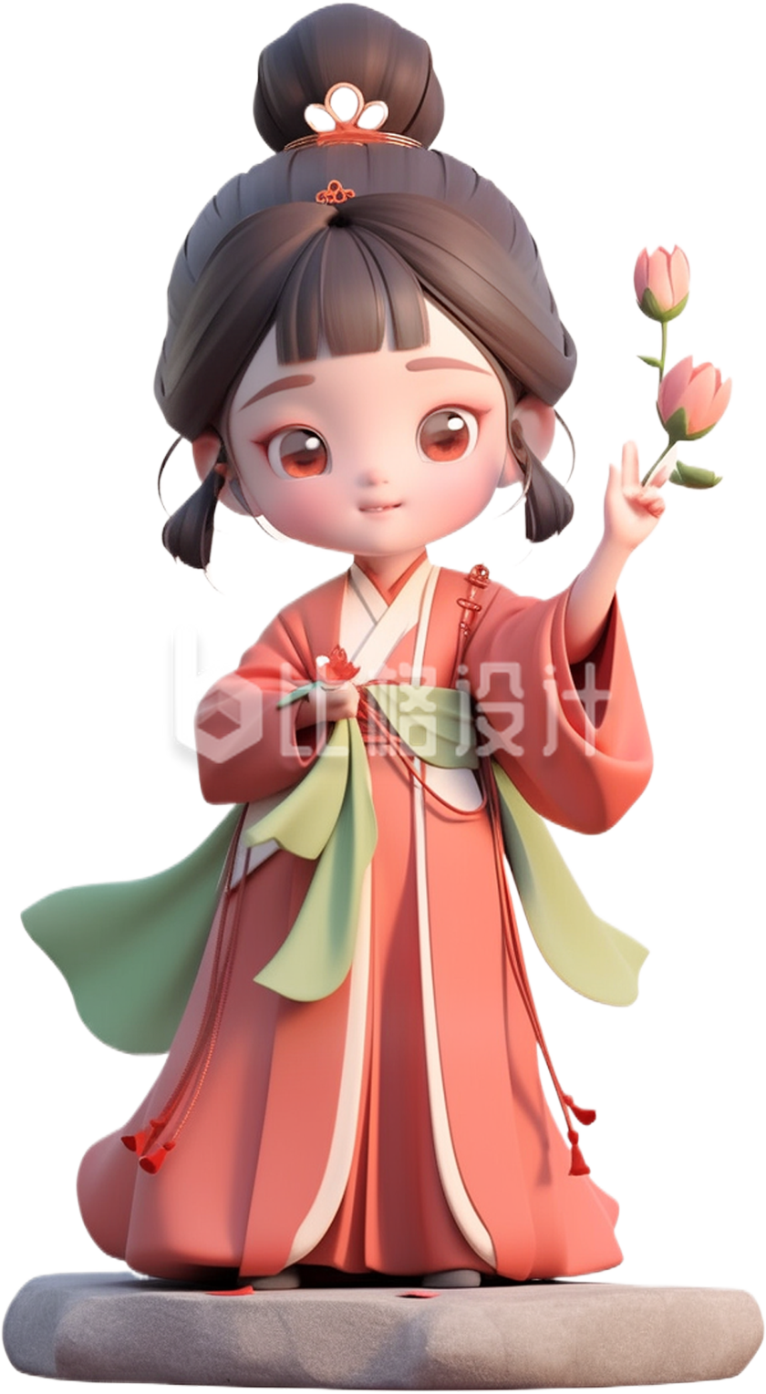 小女孩汉服鲜花