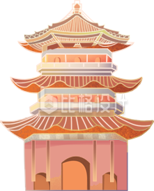 黄色传统建筑塔插画