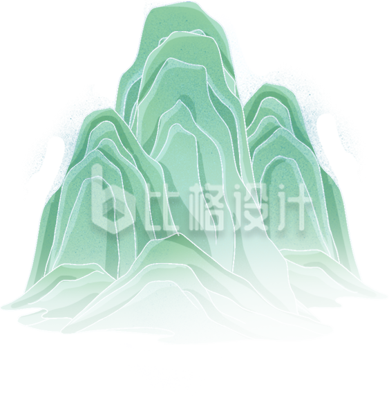 绿色手绘风山脉插画