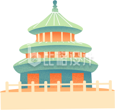 黄色手绘风建筑塔