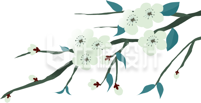 绿色手绘风清新树枝花朵