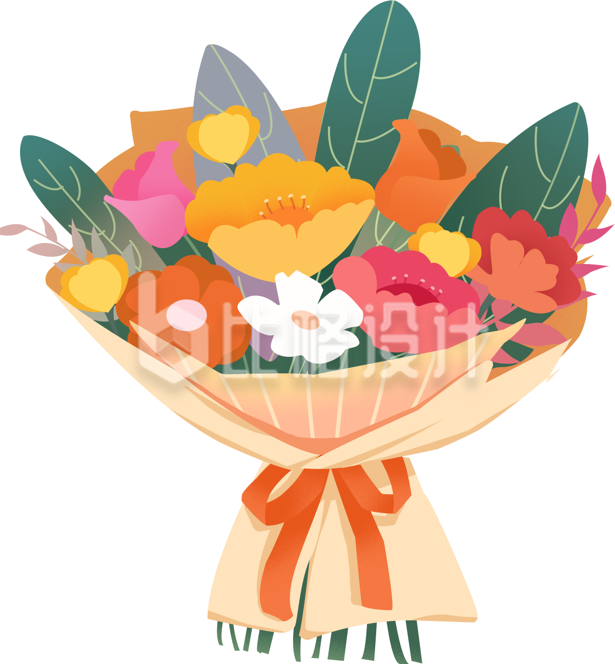 黄色手绘风花束情人节母亲节教师节献花插画 黄色手绘风花束情人节母亲节教师节献花插画