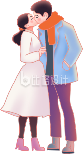 粉色手绘风情侣约会情人节插画