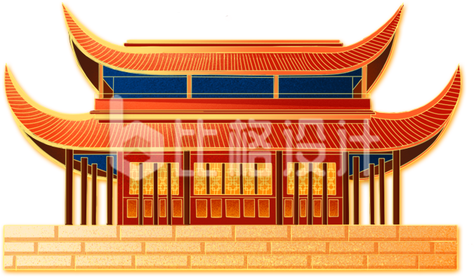 橙色手绘风传统建筑地标插画