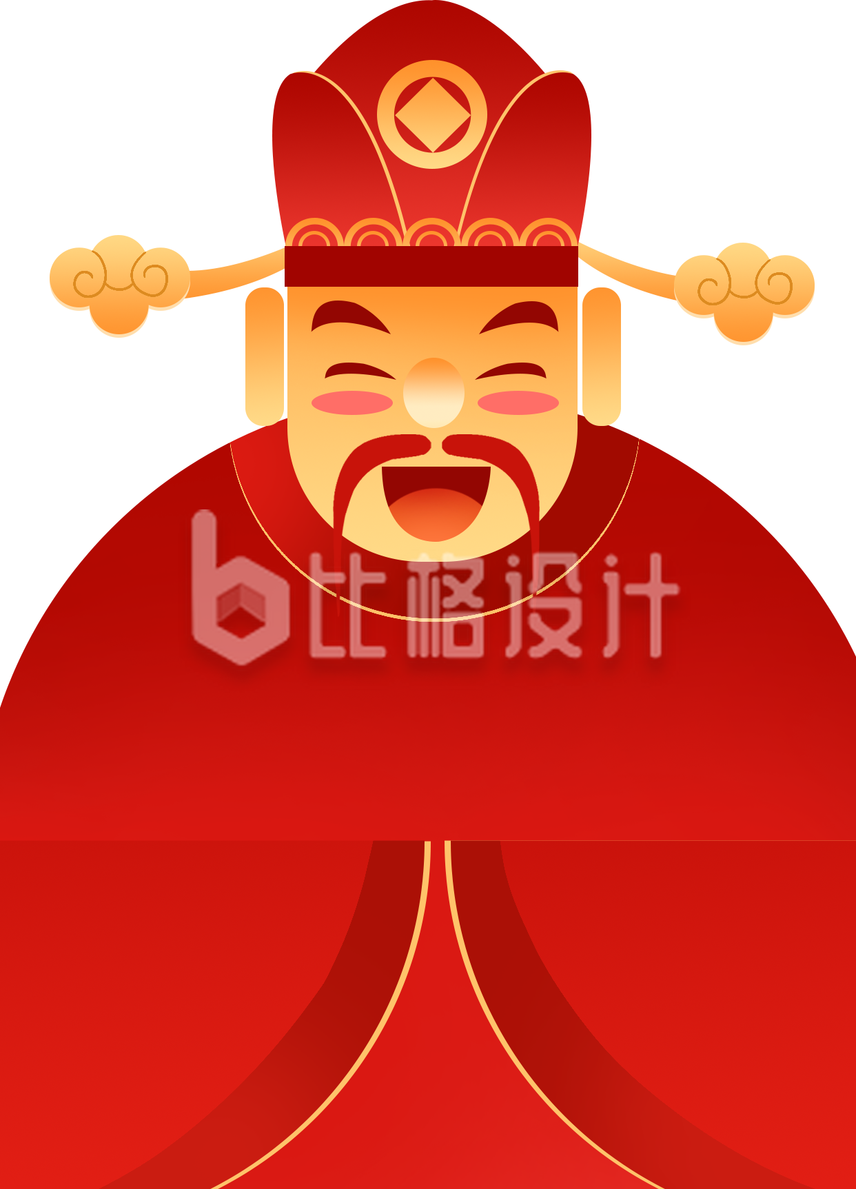 红色手绘风财神插画正月习俗