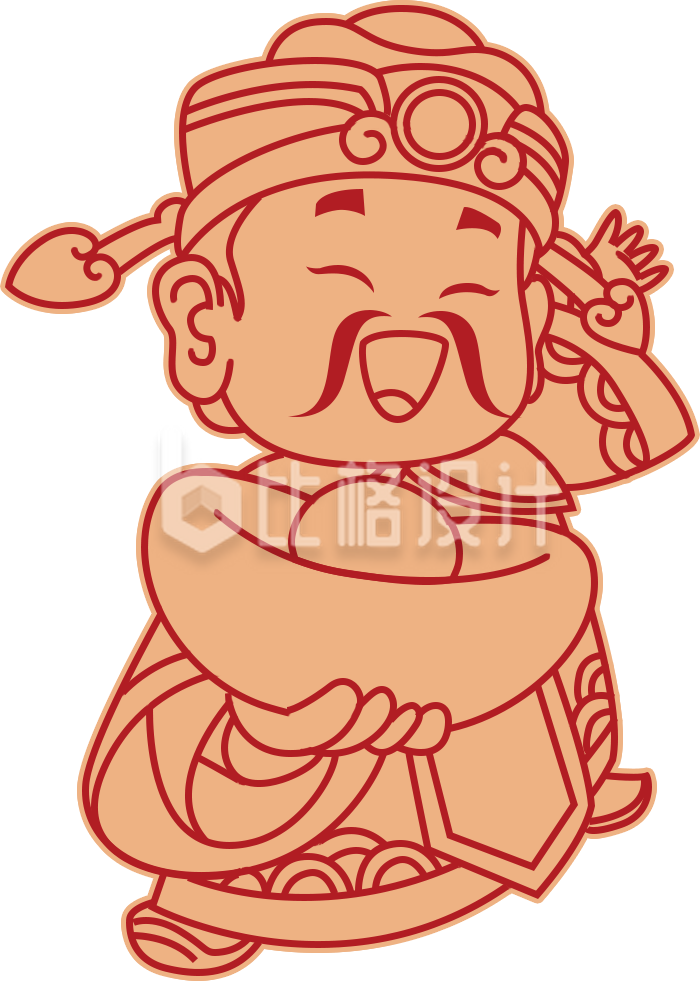 黄色手绘风财神插画新年迎财神