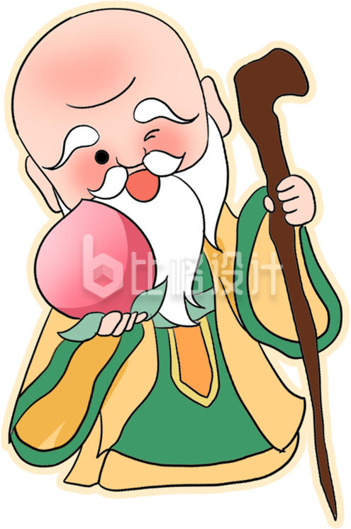 绿色手绘风寿星插画新年祝福 绿色手绘风寿星插画新年祝福