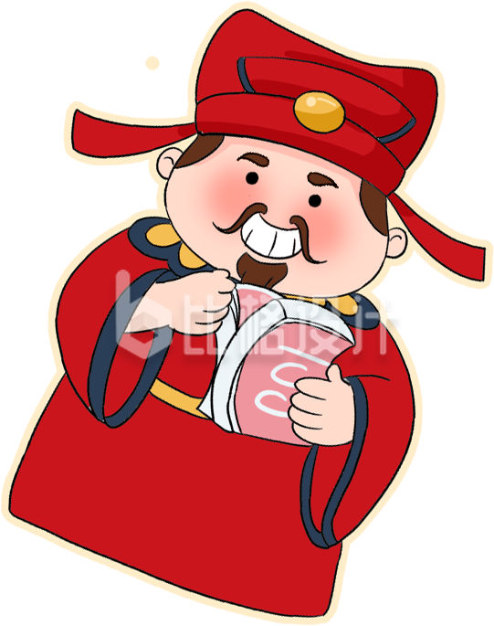 红色手绘风财神插画正月习俗