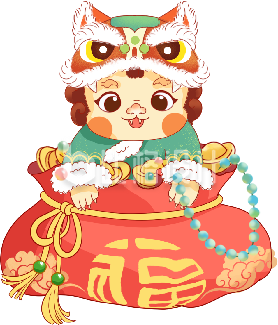 红色手绘风小龙人插画福袋节日新年