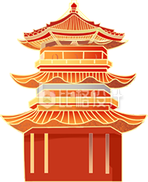 红色手绘风插画建筑亭子国庆节新年 红色手绘风插画建筑亭子国庆节新年