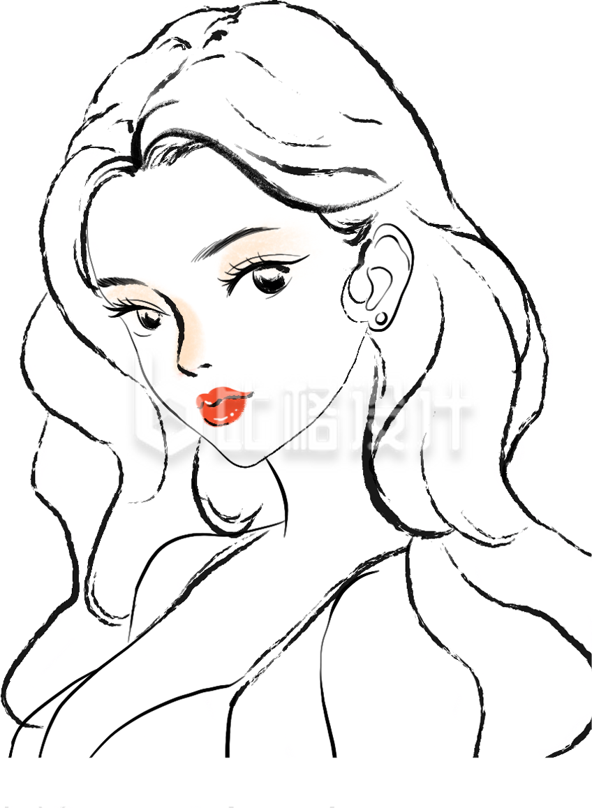 白色手绘风女生插画妇女节