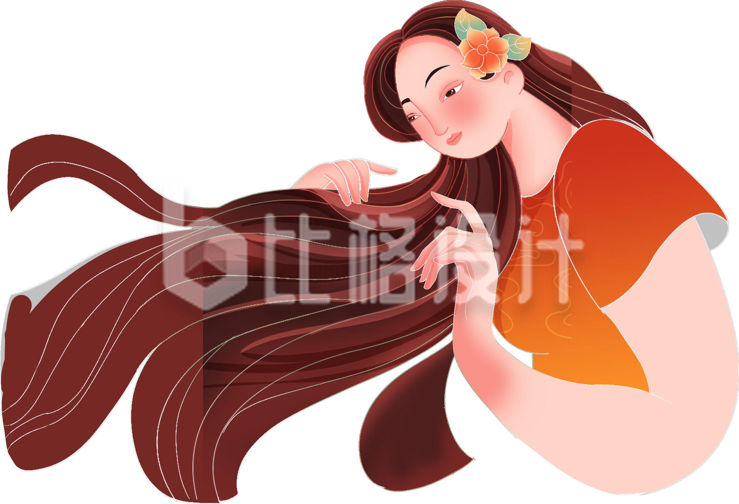 橙色手绘风妇女节插画