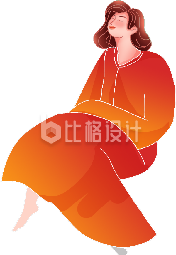 橙色手绘风女生妇女节插画
