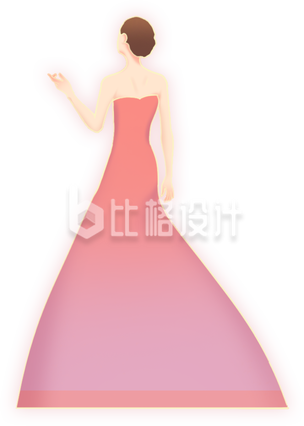 粉色手绘风插画礼服女生