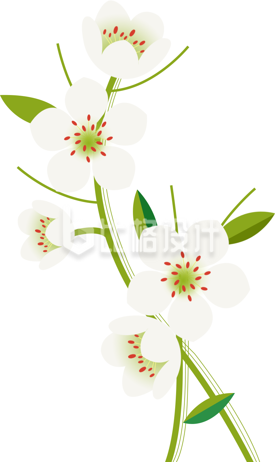 绿色手绘风树枝花朵小花插画春天