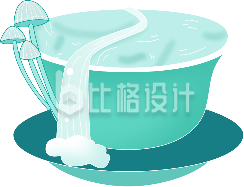 绿色手绘风茶杯创意插画