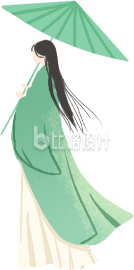 绿色手绘风古风人物传统节日插画