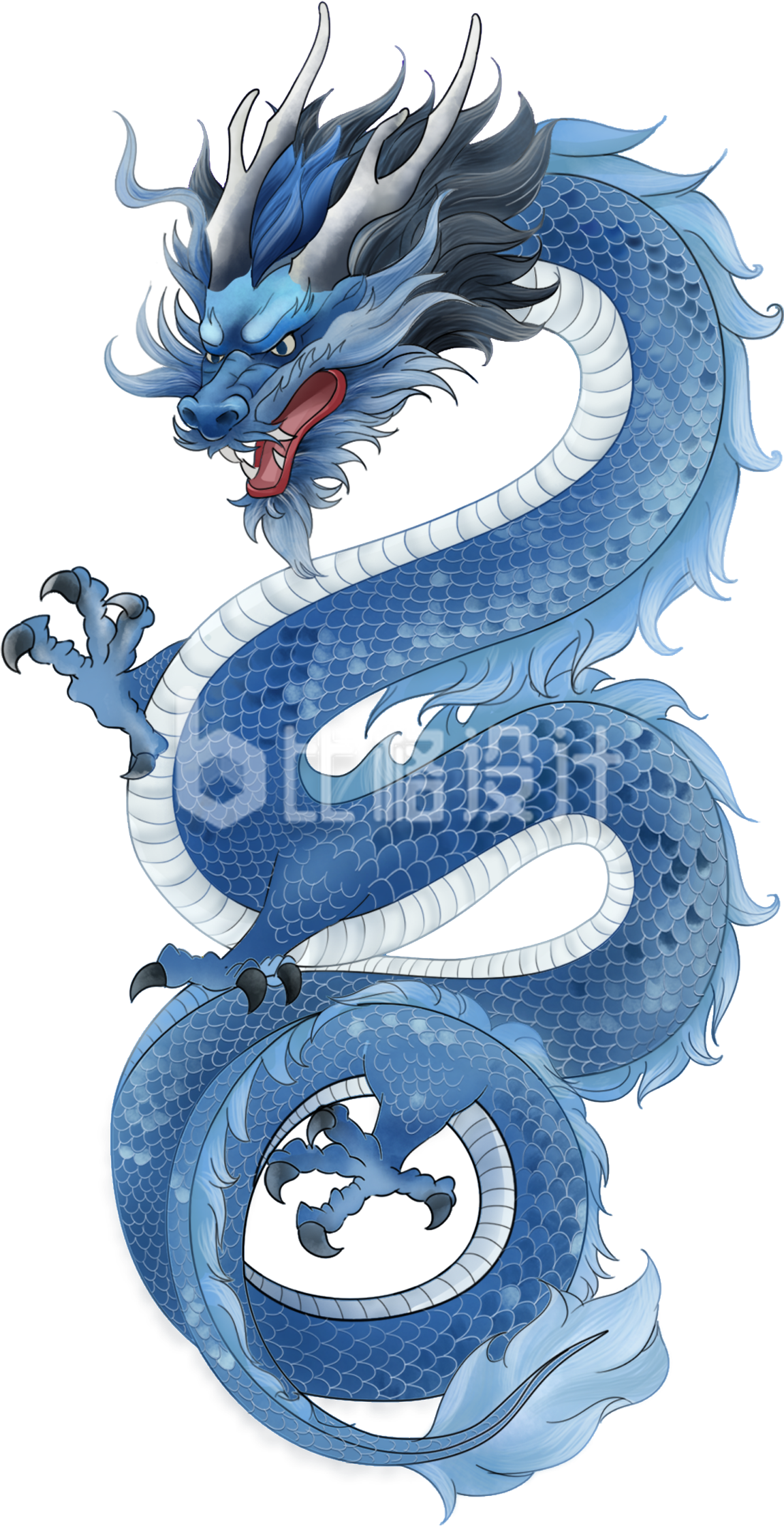 蓝色手绘风生肖龙插画