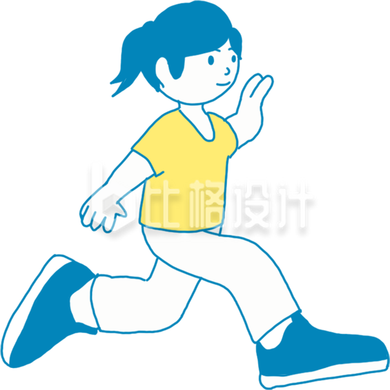 蓝色手绘风女生奔跑插画