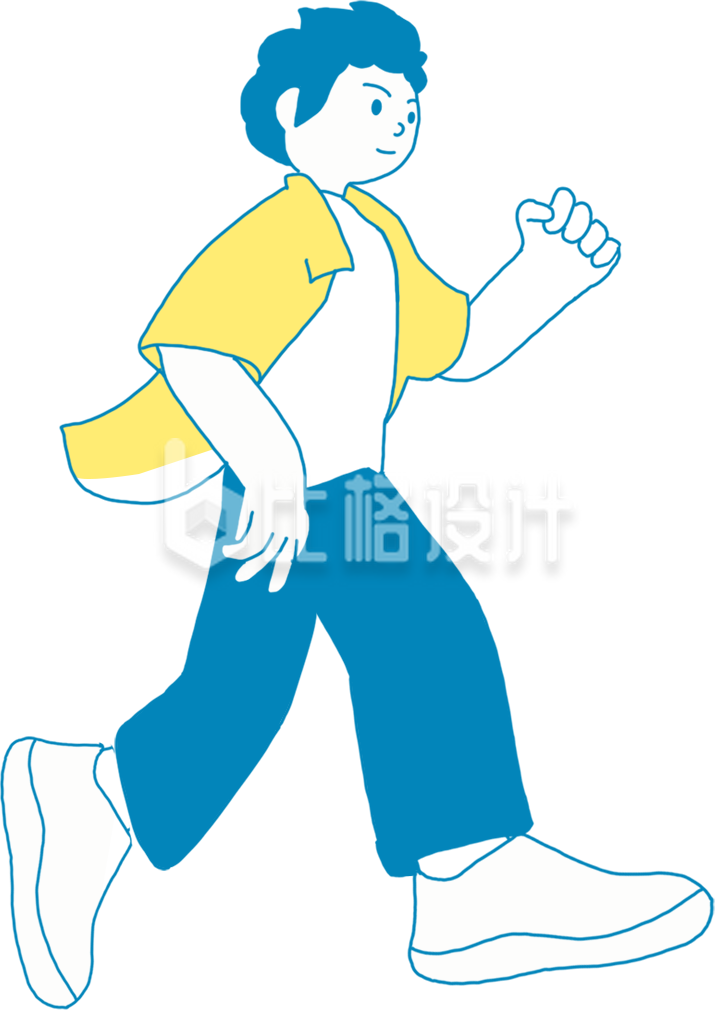 蓝色手绘风插画男生奔跑