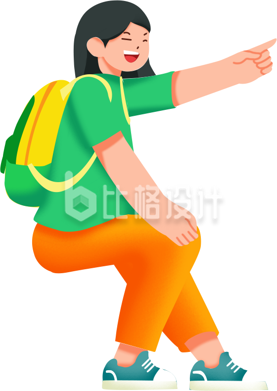 绿色扁平手绘风女生学生开学季插画