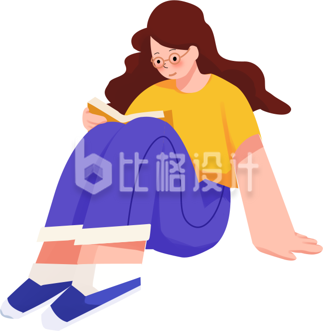 紫色手绘风女孩看书插画教育招生开学