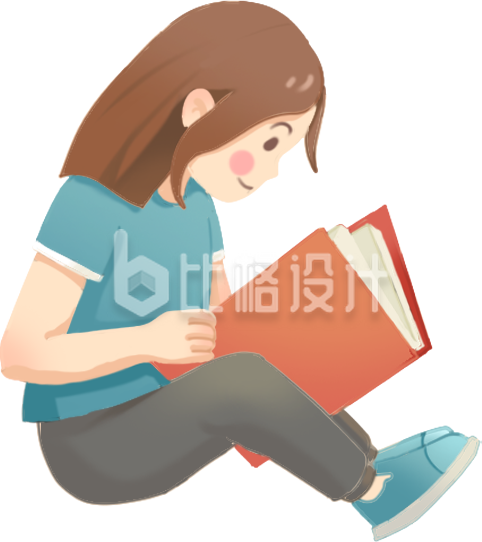 蓝色手绘风女生看书插画