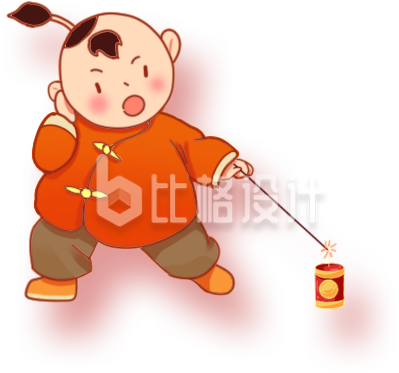 红色手绘风可爱男孩插画鞭炮 红色手绘风可爱男孩插画鞭炮