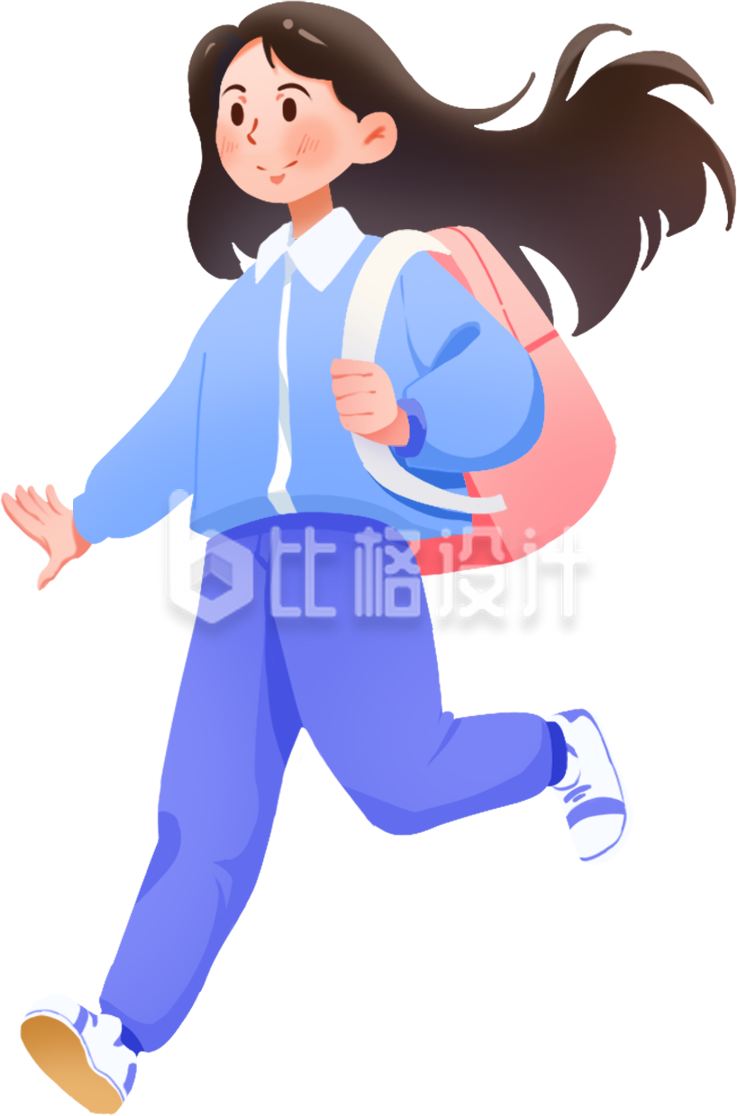 蓝色手绘风插画女生开学季学生