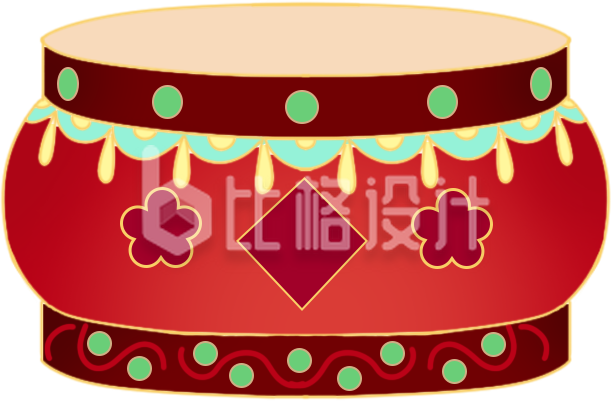 红色手绘风插画鼓传统节日春节庆祝 红色手绘风插画鼓传统节日春节庆祝