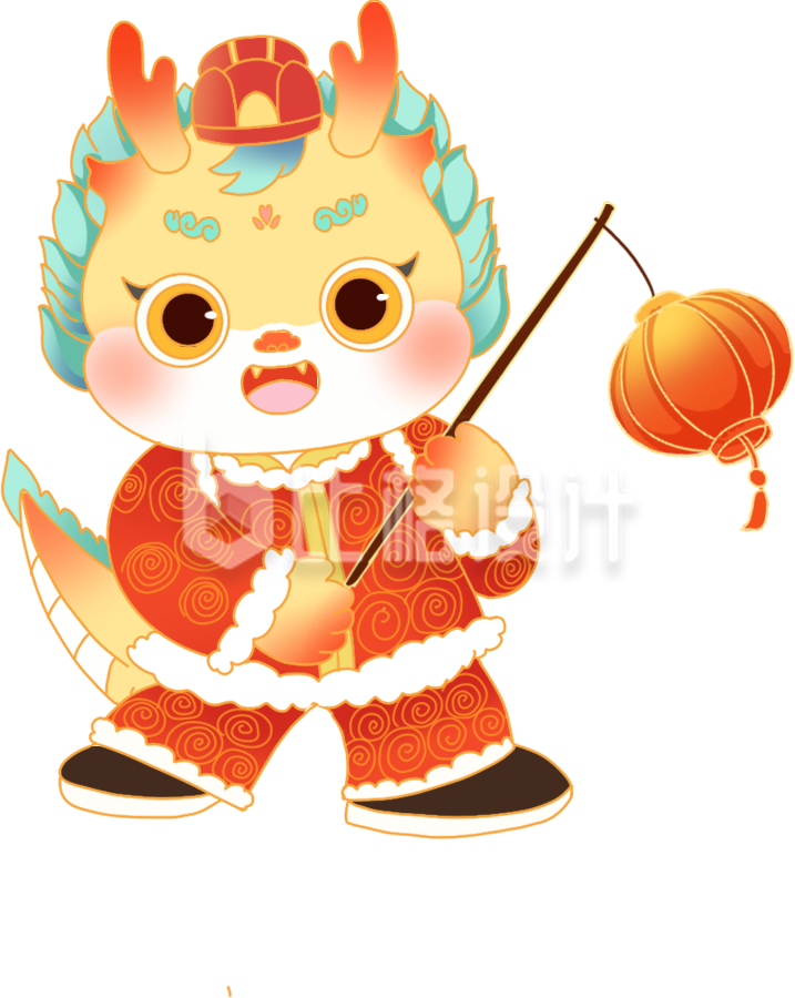 橙色手绘风龙人插画传统节日春节