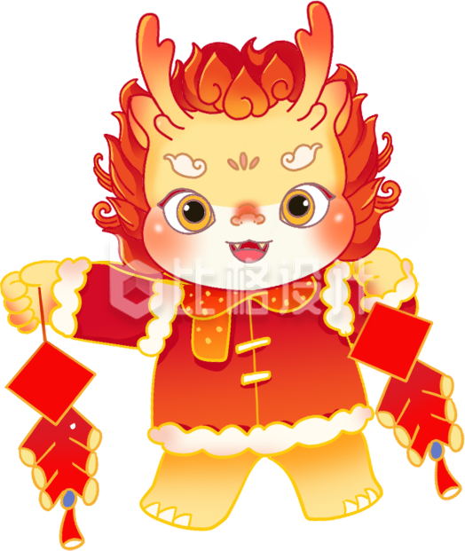 红色手绘风插画龙年新年