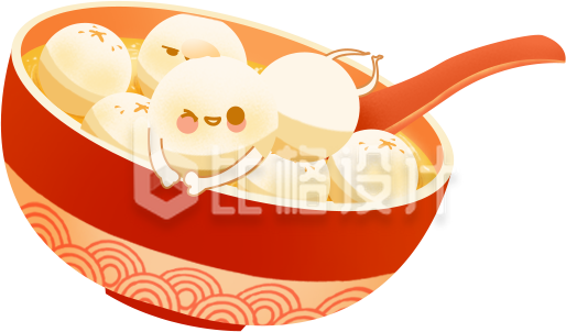 红色手绘风插画汤圆元宵节