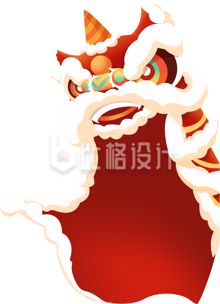 红色手绘风传统习俗舞狮插画