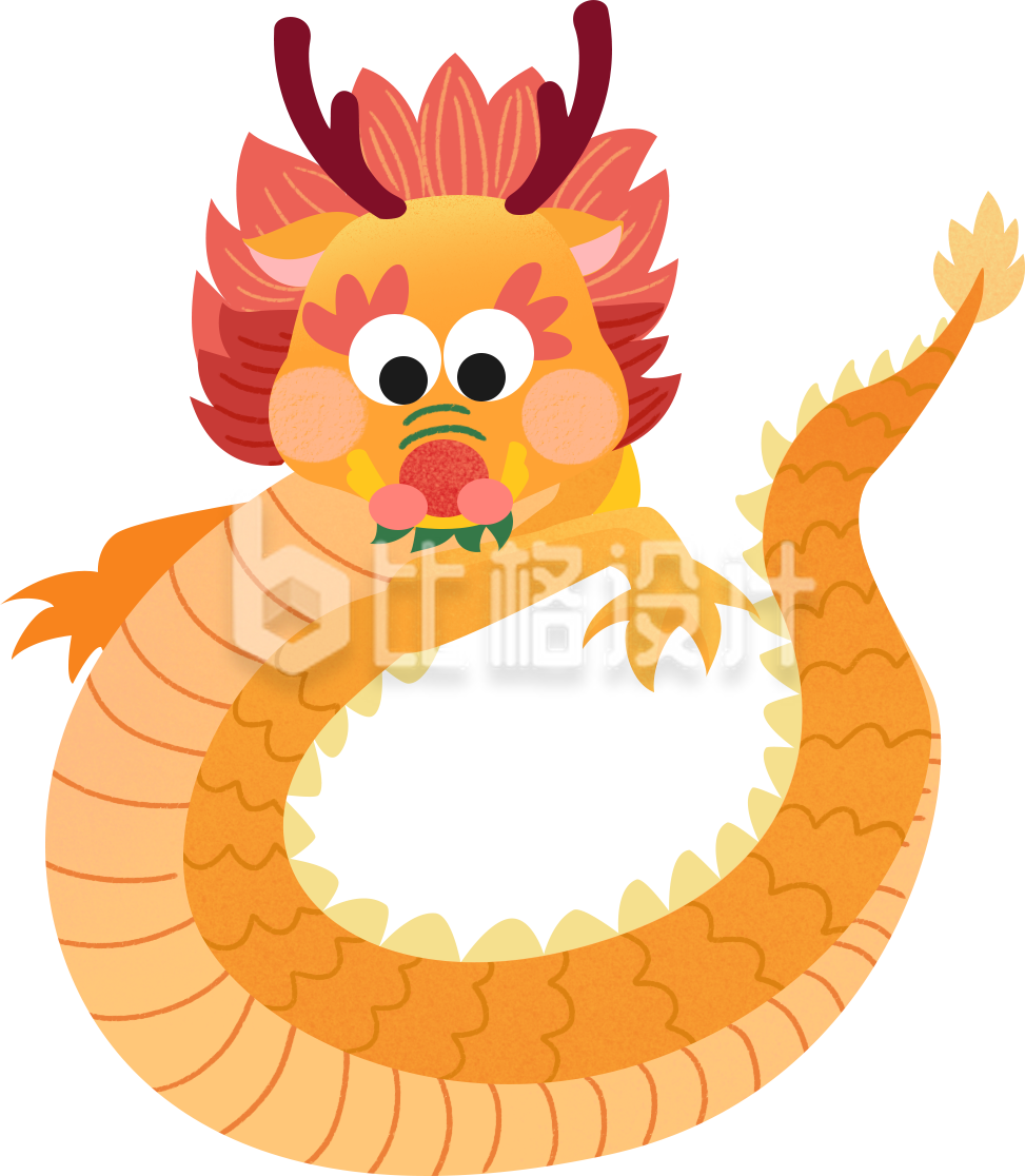 黄色手绘风可爱龙年生肖