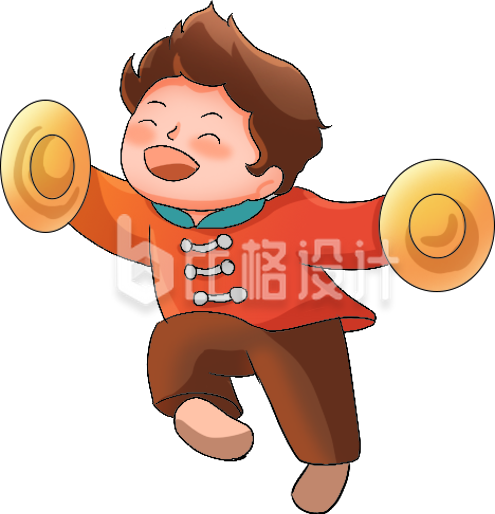 红色手绘风男孩庆祝插画新年