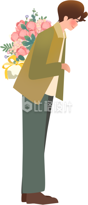 绿色手绘风男孩插画