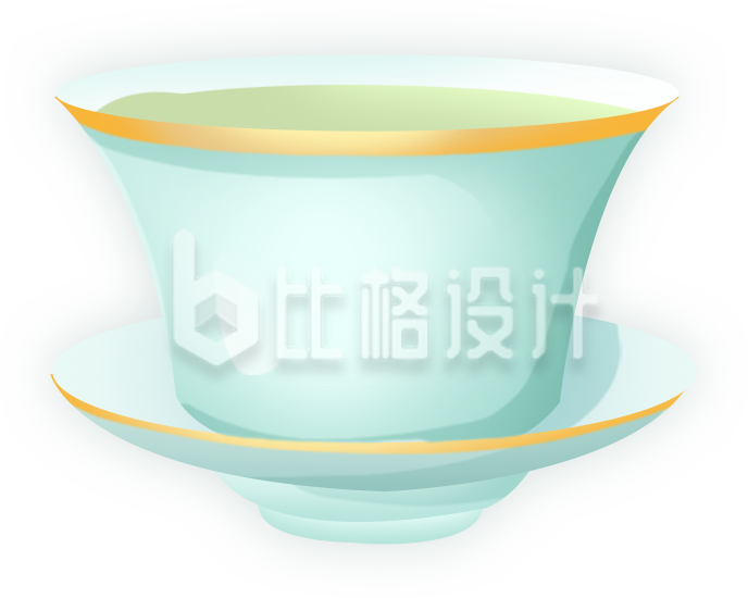 绿色手绘风茶杯盖碗茶