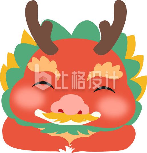 红色手绘风可爱龙年插画