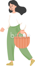 绿色扁平风女生购物插画